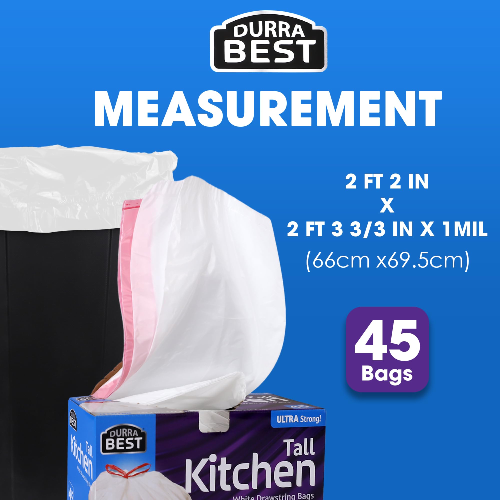 DURRA BEST Drawstring trash bags Ultimate Mix Pack - 13 Gal (90ct), 18 Gal (36ct), 30 Gal (28ct)