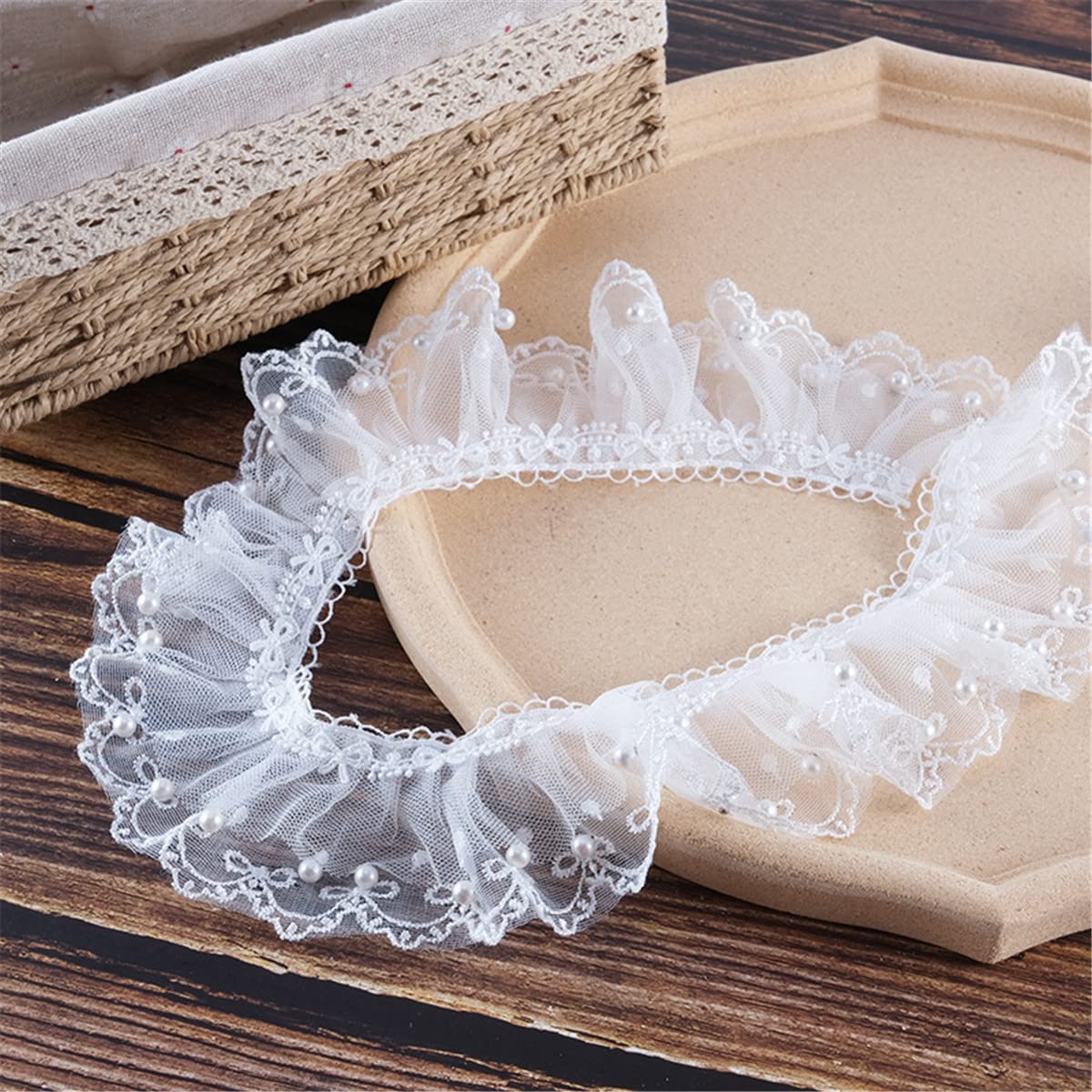 URROMA Nastro in chiffon plissettato con volant 2,8 m bianco con doppio