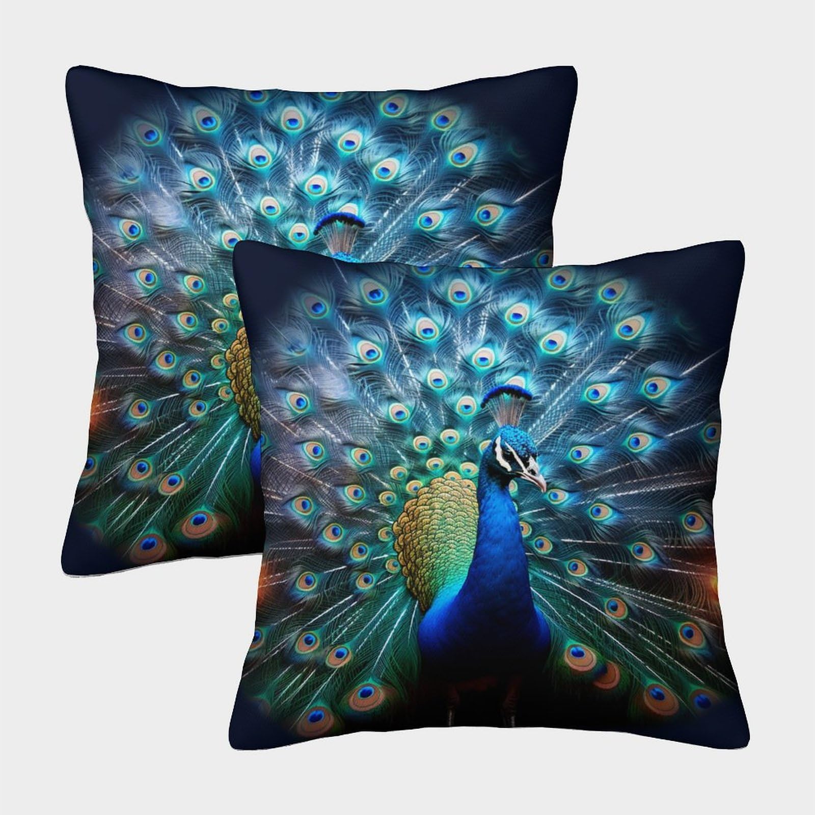 Mefese Peacock-23 3D Printed Peacock Square Pillowcases Beautiful Peacock Pillow Case Cushion Decorative Super Soft Pack Of 2 For Home Couch Sofa Decorative, Gifts 40X40cm