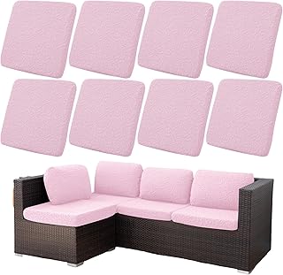 Morbuy Color Sólido Funda Asiento Sofá Exterior Extraíble, Funda Cojines Asiento Elástica Sofa Antideslizante para Interiores y Exteriores, Muebles de Ratán (8 Piezas,Rosa rosa)