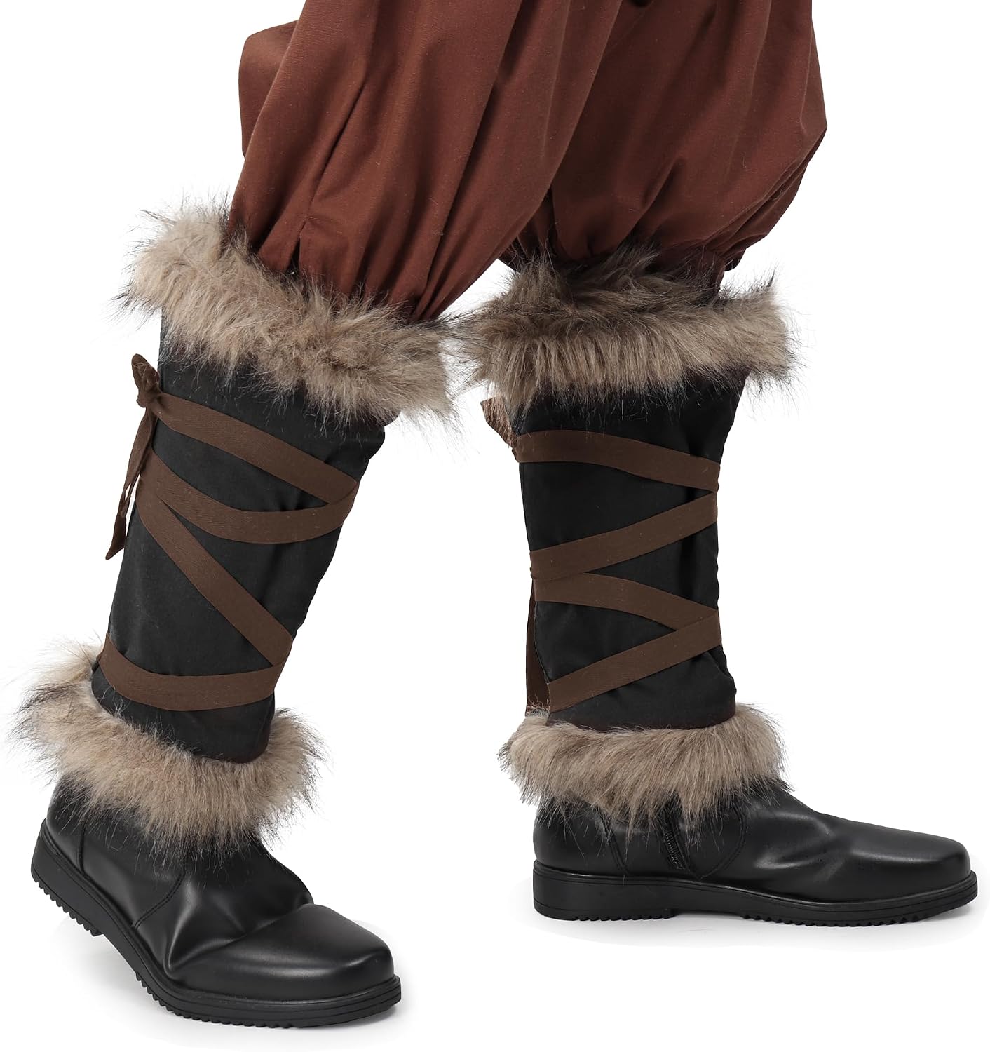 DAZCOS Medieval Fur Leg Wraps for Men Women Renaissance Fuzzy Boot Cover LARP Costume Accessories