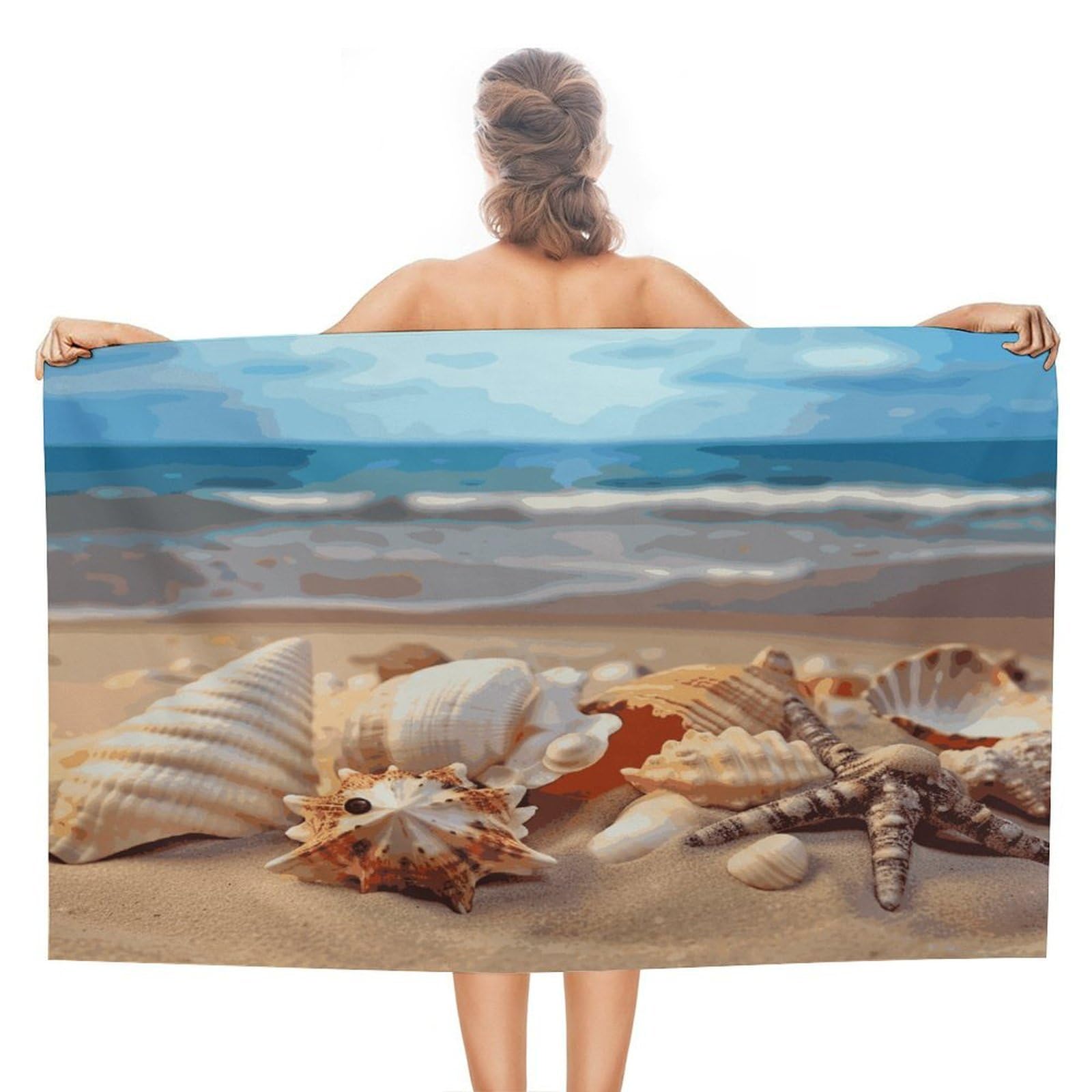 FekiLoot Seashells on The Sandy Beach Beach Towel Absorbent & Quick Dry Pool Towels 31 X 51 Inches Extra Large Sandfree Beach Blanket Towels Soft Lightweight Travel Towel for Swim Yoga Camping