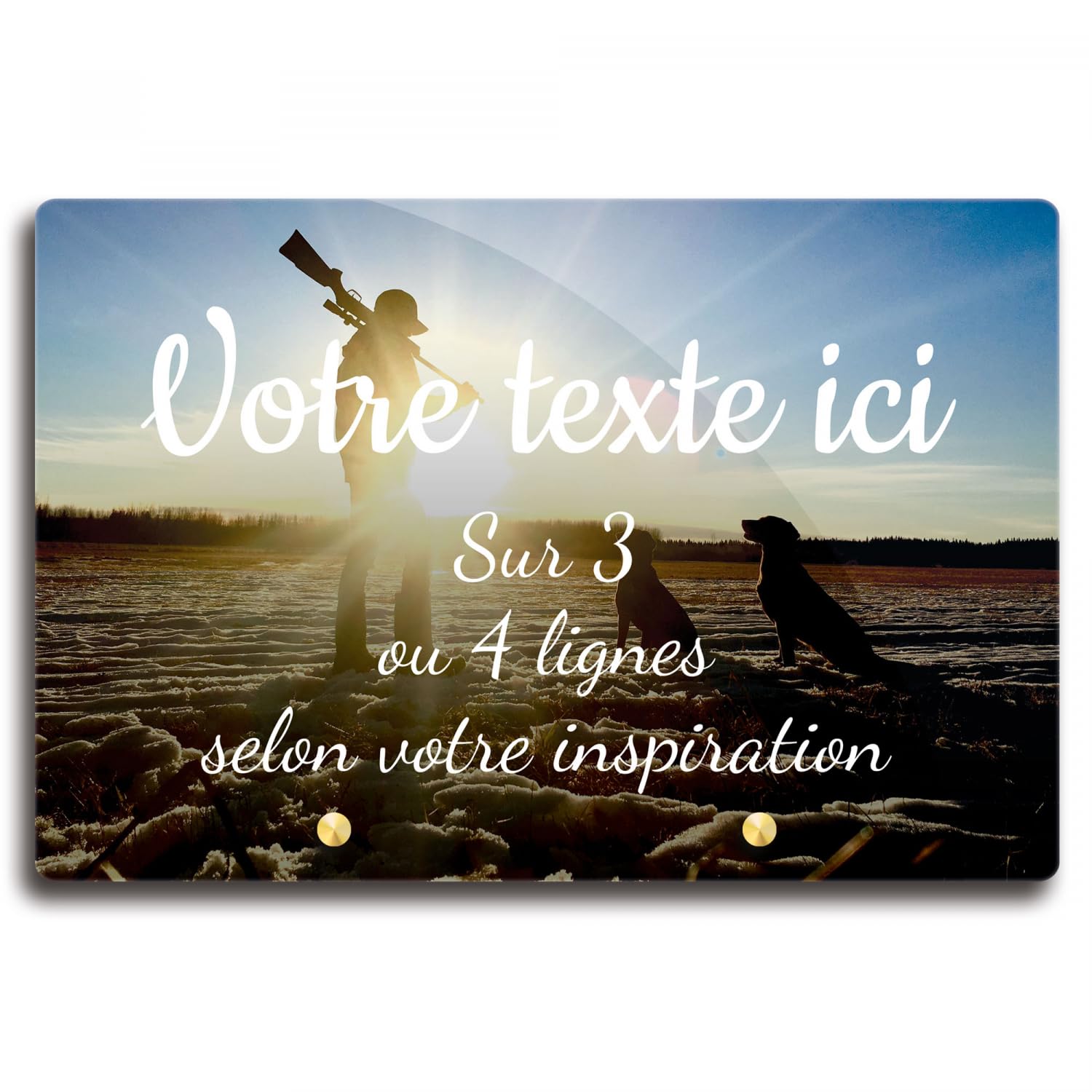 Placca funeraria rettangolare personalizzabile in plexi motivo cacciatore e cani da caccia, diverse dimensioni, spessore 6 mm, personalizzata su più linee, 30 x 20 cm