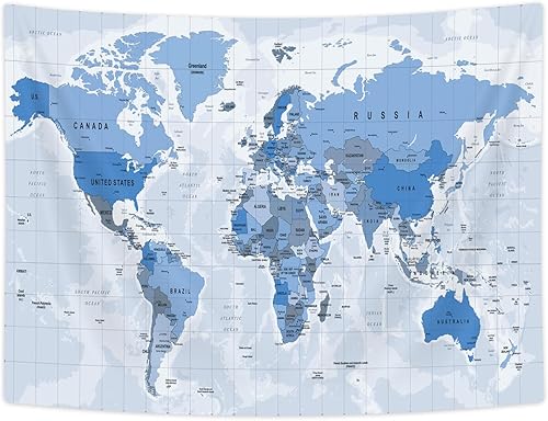 Miniatura 7 de Tapiz azul con mapa del mundo antiguo, tapiz colgante de pared para niños y estudiantes, tapiz vintage de Asia Europa, América, África, Japón,
