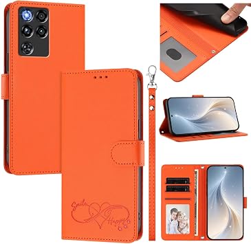 Smartphone Case Compatible with ZTE Nubia RedMagic 11 Pro / 11 Pro Plus Smartphone Case Includes Card and Cash Storage Slots Orange