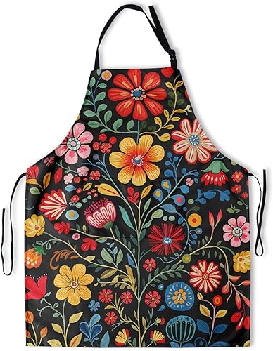 Miniatura 21 de Delantal con bolsillos, delantales para mujeres y hombres, delantal de cocina para cocinar, jardinería, servidor, camarera, pintura Arcoíris