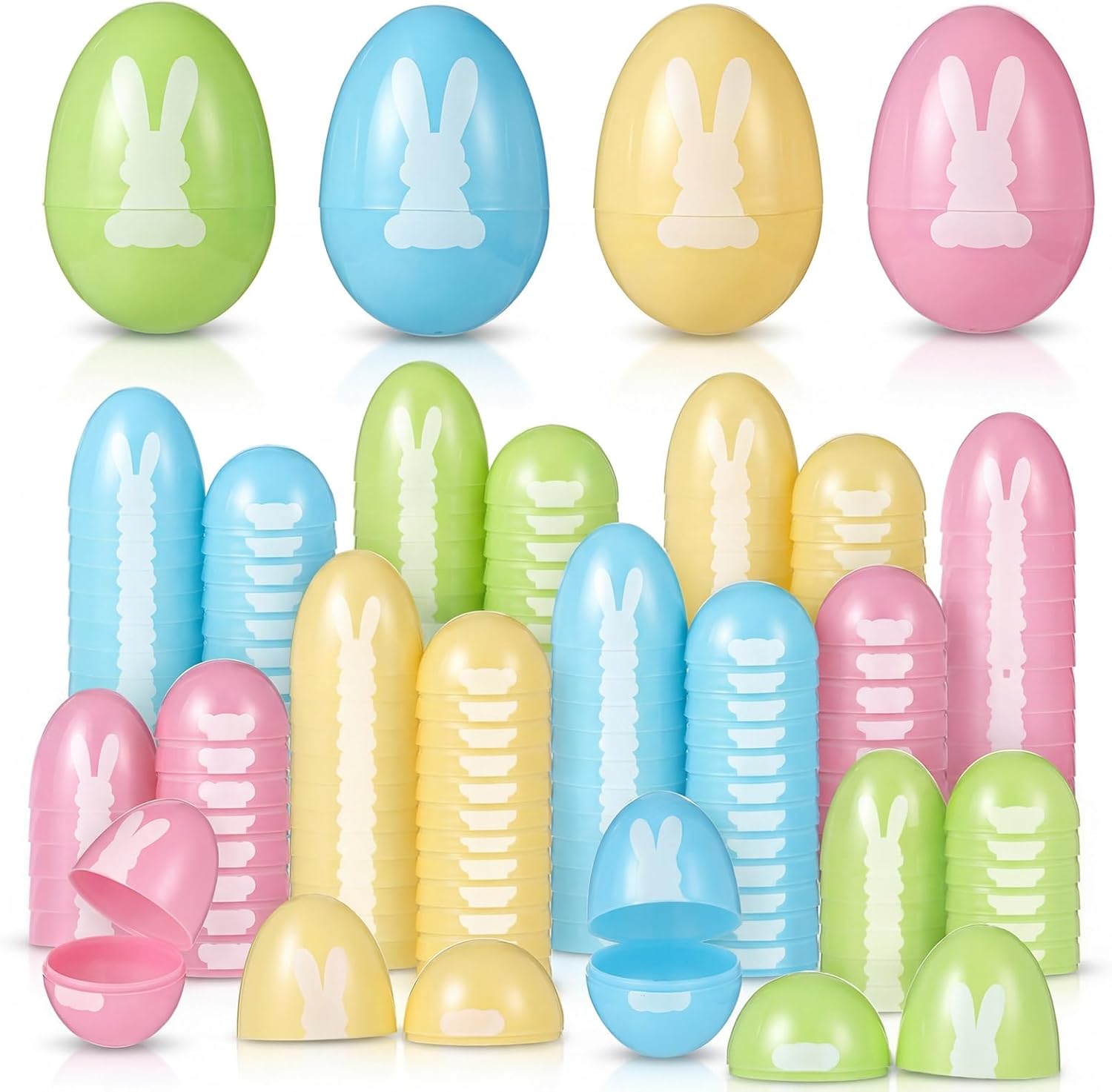 Skylety 100 Pcs Pastel Color Easter Eggs Fillable 3.15 Inch Colorful Plastic Bunny Empty Eggs Ideal for Easter Egg Hunt Gift Baskets Stuffers Party Favors(Bunny)