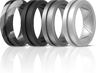 ThunderFit Silicone Wedding Rings for Men, Breathable, Brushed Top | 8.2mm Wide, 2.5mm Thick, Middle Engraved Line, Rubber Engagement Bands Available in 1, 4, 6 & 7 Packs, Comfortable Fit