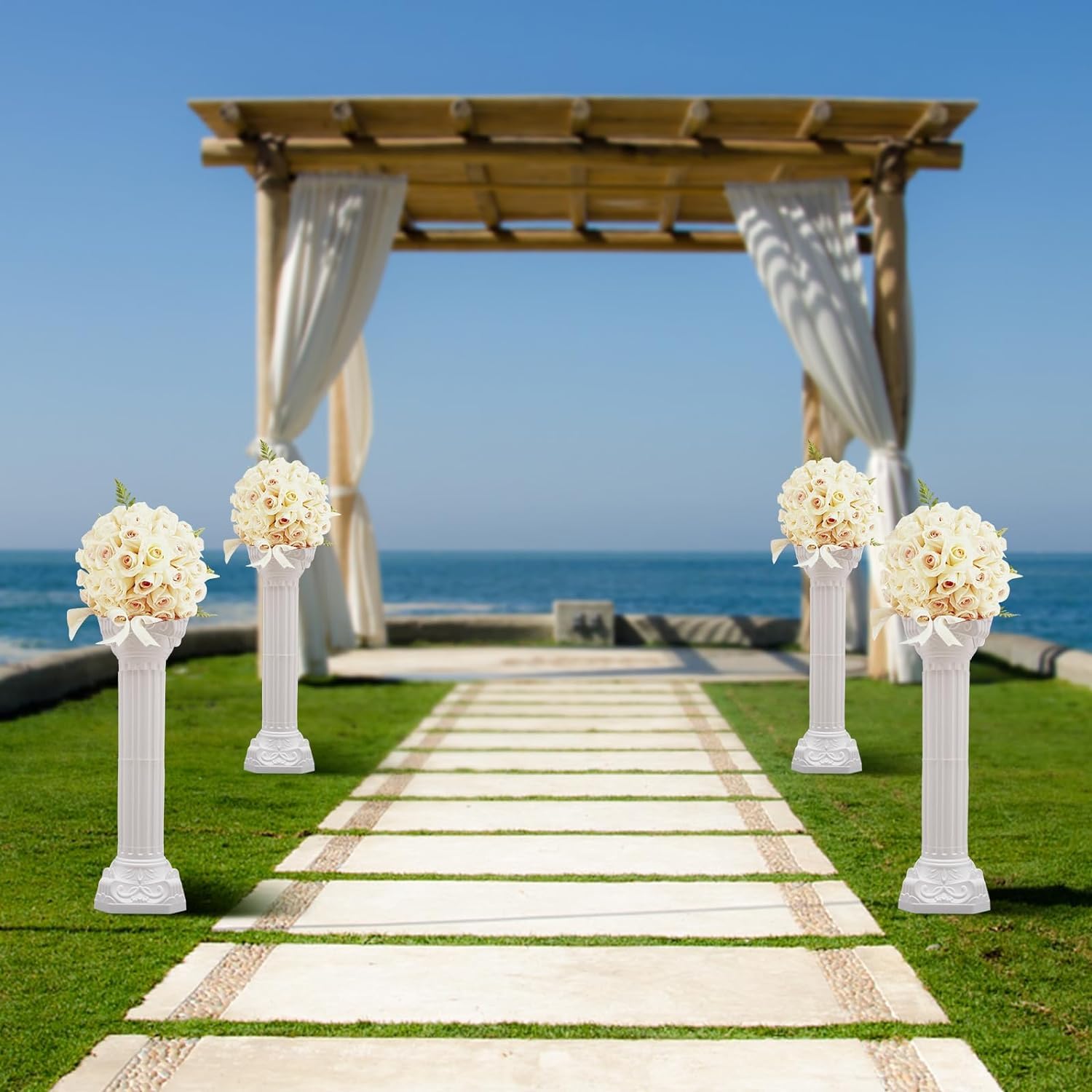 Eleganti colonne bianche per matrimoni con design romano, set di 4, perfette per decorazioni per eventi, supporti per piante, decorazioni per feste, vasi da fiori, pilastri e centrotavola.