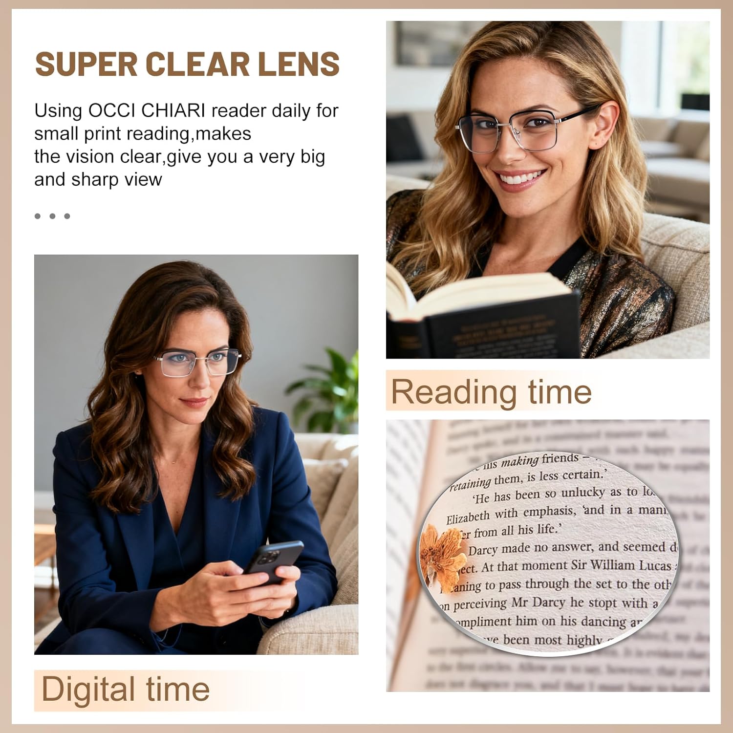 OCCI CHIARI Reading Glasses for Small Face Women Men Metal Lightweight Readers - Image 3