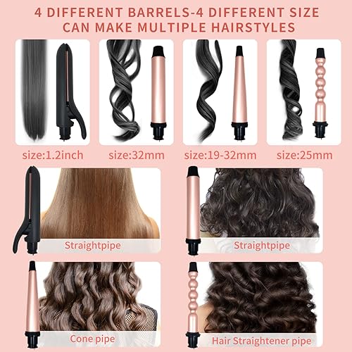 Miniatura 2 de UOWGA - Juego de varita rizadora 4 en 1 para cabello largo varillas de turmalina de cerámica intercambiables sin abrazadera de 12 pulgadas con