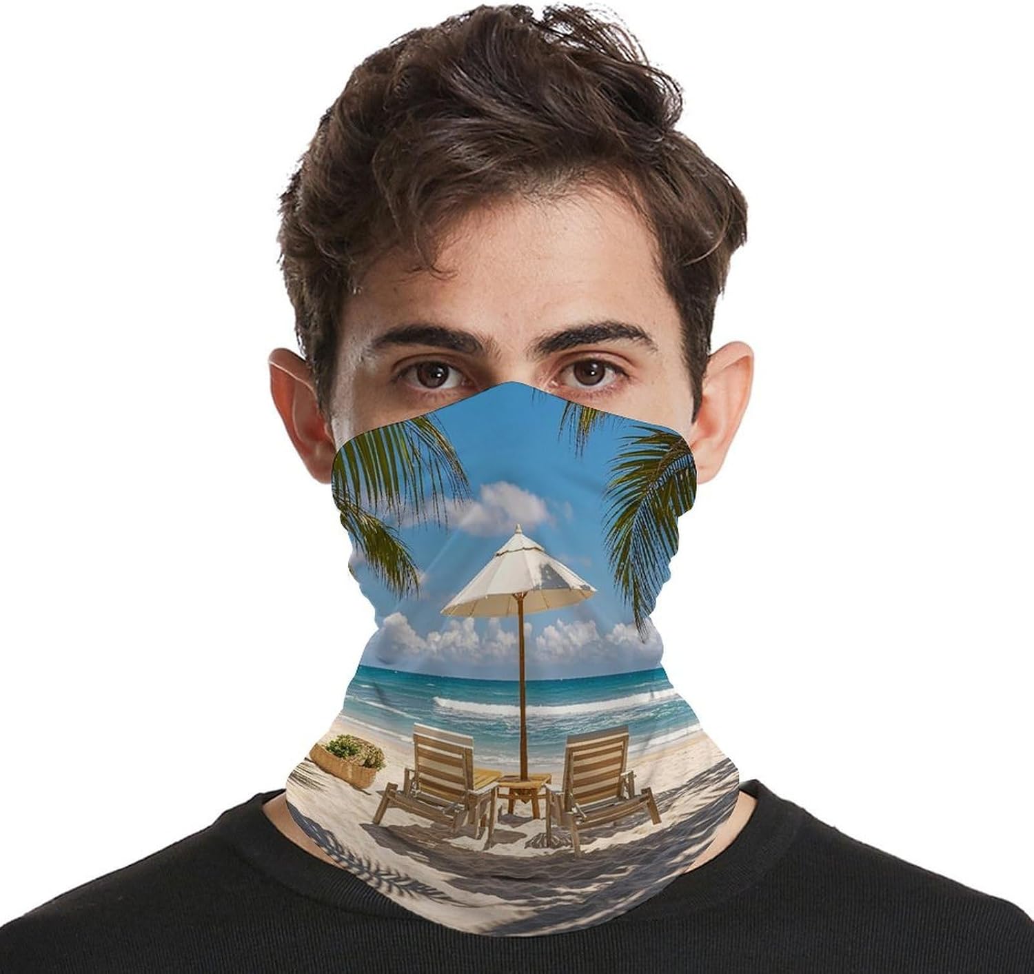 Ocean Beach Theme Neck Gaiter Windproof Bandana Breathable Face Mask Cooling Gator Scarf Winter Neck Warmer Gaiter Face Cover Scarf Mask for Men Women