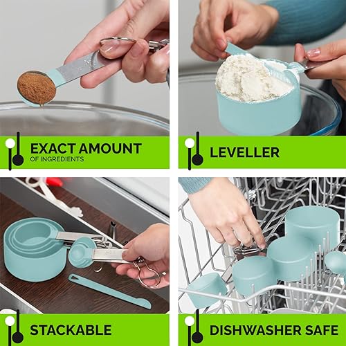 Miniatura 6 de Juego de 10 tazas y cucharas medidoras, tazas y cucharas apilables, tazas medidoras anidables y cucharas medidoras con mango de acero inoxidable,