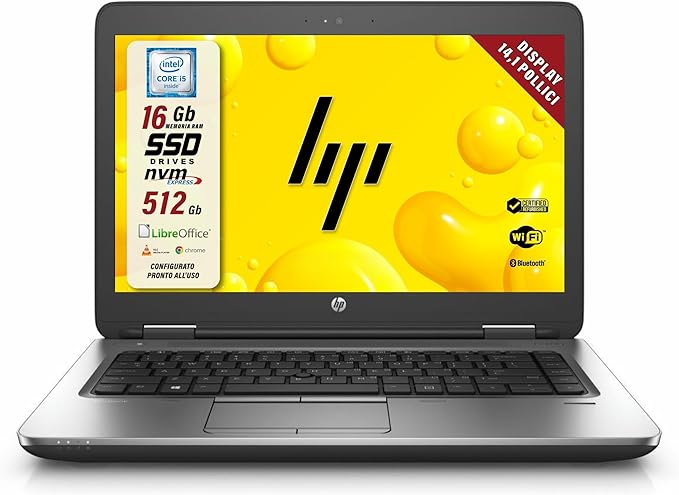 HP 640 G2, Pc Portatile Notebook intel core i5-6th, Display 14", Ram 16Gb, SSD 512Gb, Pacchetto Libre (Ricondizionato)