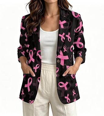 Blazer for Women 3/4 Length Sleeve Single Button Linen with Pockets