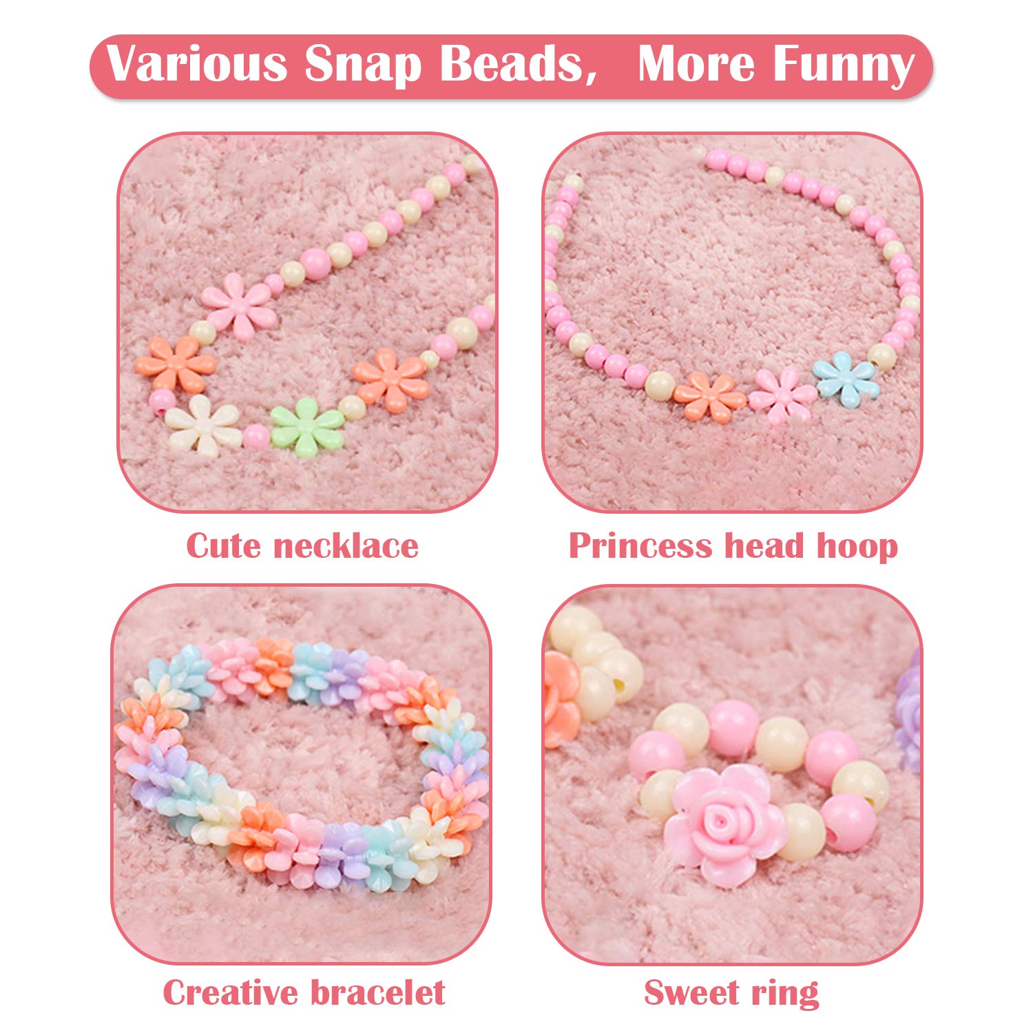 Sanlebi Bambini Perline,2000 PCS Perline Colorate Kit Braccialetti Bambini Kit Gioielli Fai-da-Te Creativi con Scatola per Ragazze