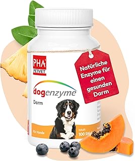 PHA dogenzyme Darmtabletten für Hunde – Unterstützt die Verdauung, Magen & Darmgesundheit, mit Pankreatin, natürlichen Enzymen & Vitaminen, Nahrungsergänzungsmittel Hund, 100 Stück