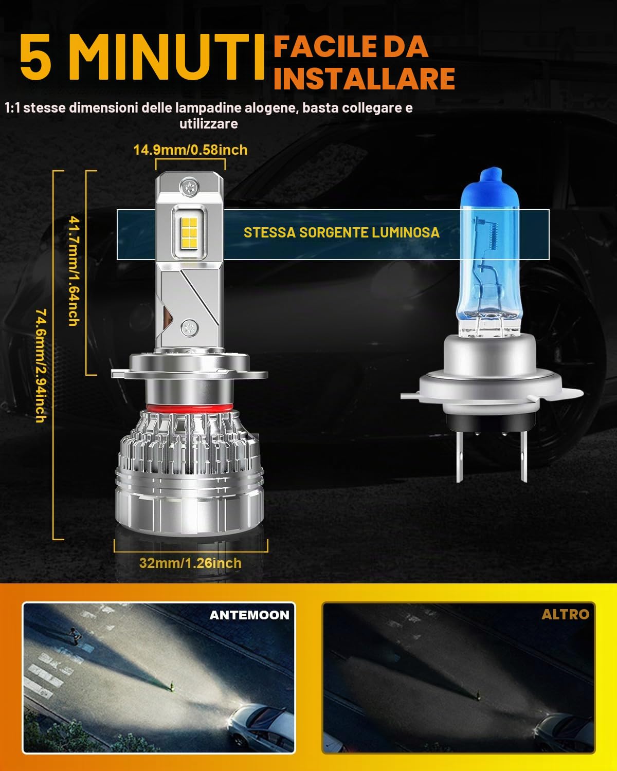 Lampadine H7 LED, 110W 30000LM 800% Brillante 6500K Bianco LED H7 Auto Fari Abbaglianti e Anabbaglianti 12V 24V Lampada Sostituzione per Alogena e Xenon, 2 Lampade