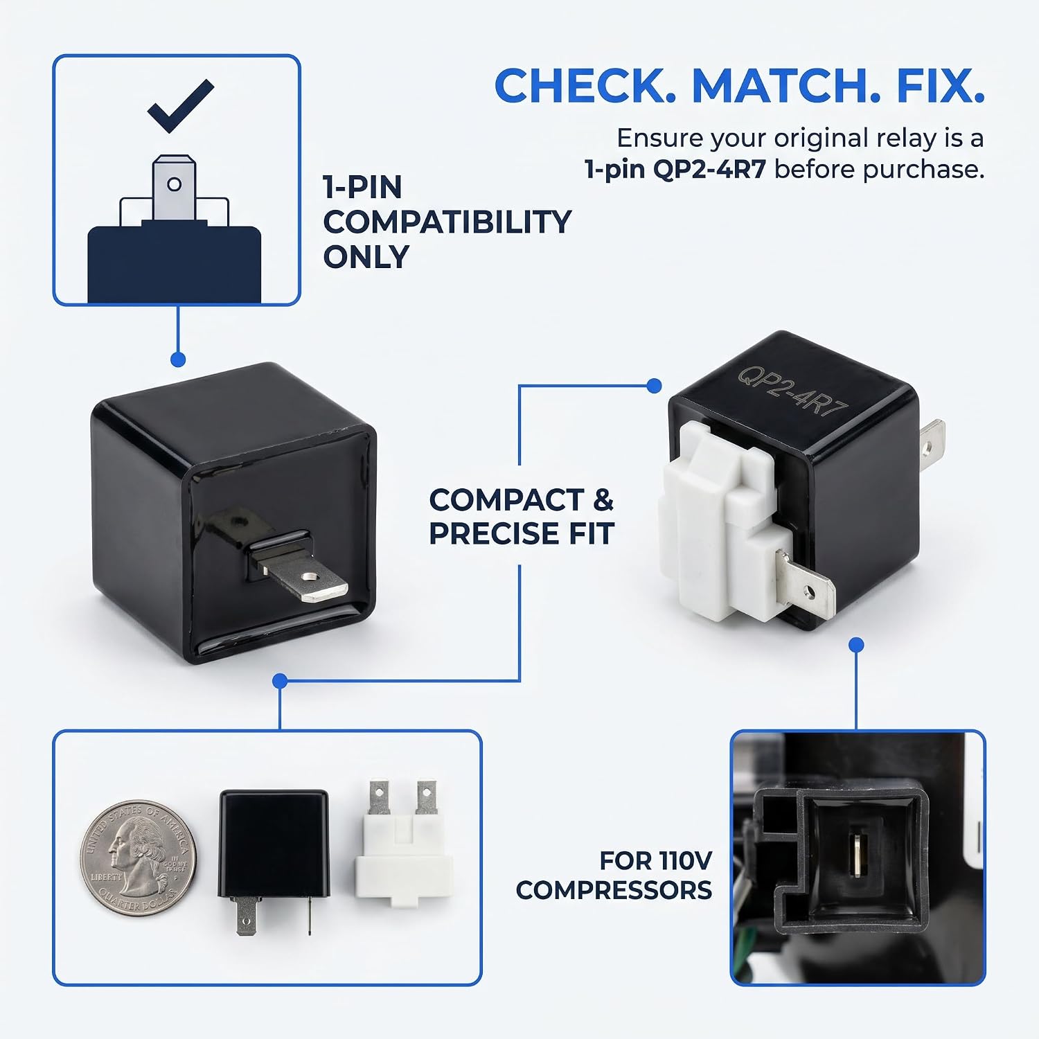 QP-02-4R7 4.7Ohm PTC Relay 1/2HP Overload Protector for Fridge Compressors