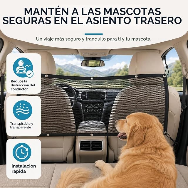 Foto 6 de 7 de HMCEY Red Coche para Perros, Red Separadora Maletero Coche 116 x 76 cm