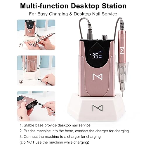 Miniatura 6 de M Max - Taladro de uñas profesional - Lima de uñas con motor sin escobillas 2 en 1 - Carcasa eléctrica, inalámbrica, de aleación de aluminio, 35000