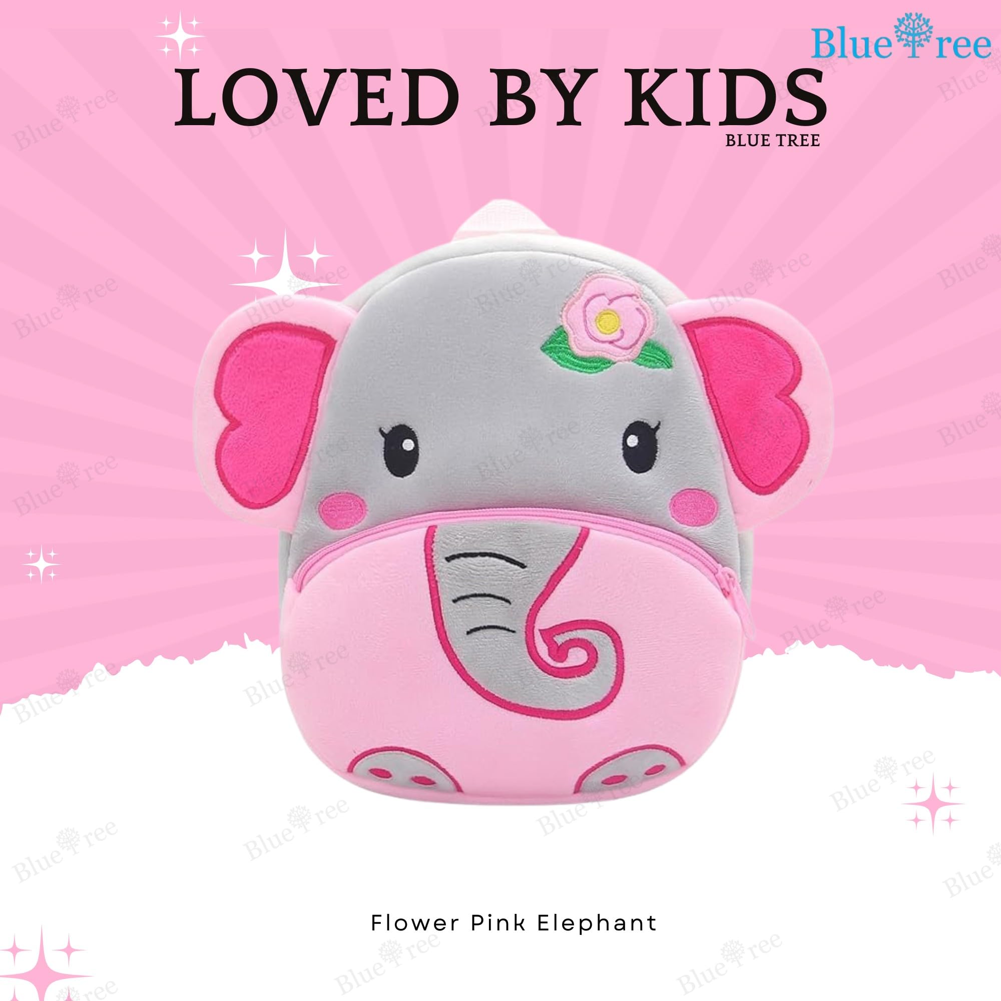 blue tree Cute Kids Backpack Toddler Bag Plush Animal Cartoon Mini Travel Bag for Baby Girl Boy 1-6 Years, Ideal for Gifting for Kids (Flower Pink Elephant)