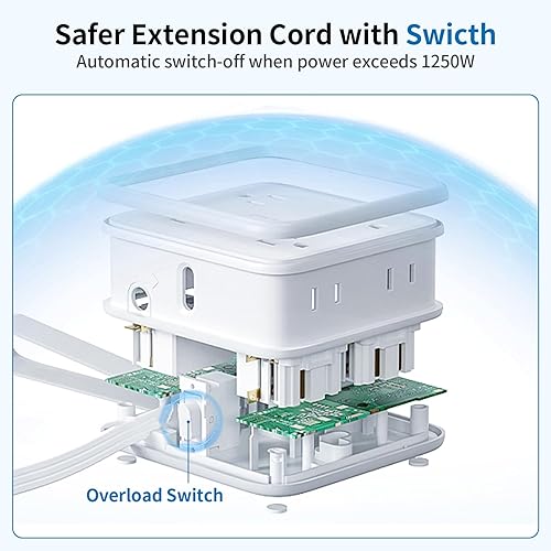 Miniatura 5 de NTONPOWER Cable de extensión plano de 10 pies, 8 salidas anchas con 3 puertos USB (1 USBC), cable de extensión de enchufe plano con múltiples tomas,