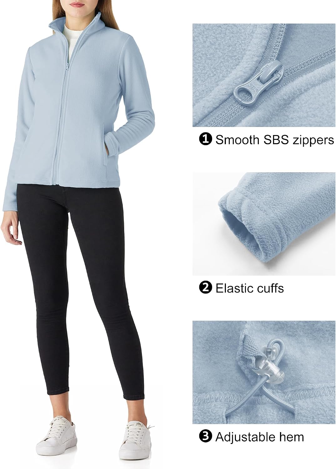 Outdoor Ventures Women's Lightweight Warm Polar Fleece Jacket Zip Up image 5