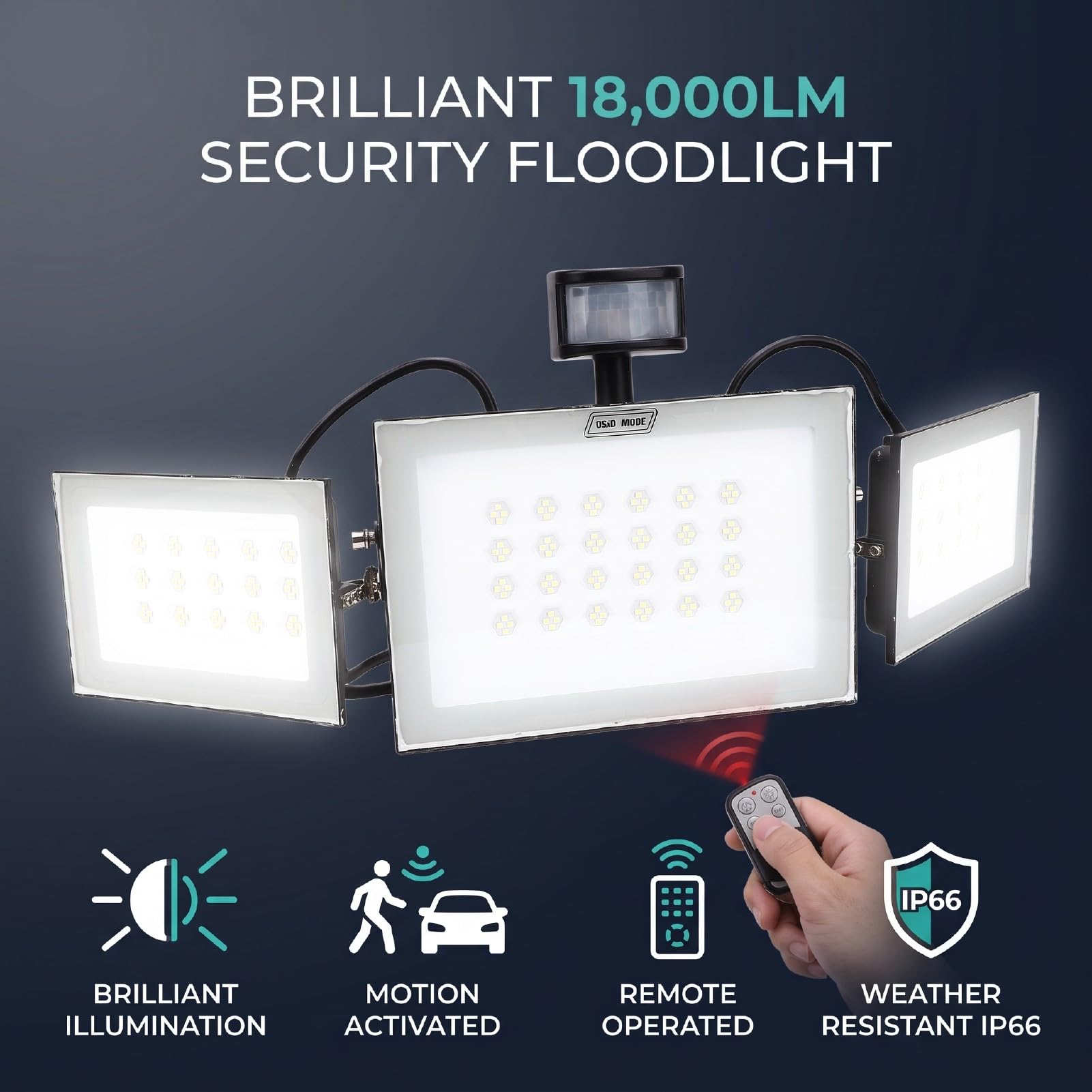 AMONIDA Reflektory LED na Zewnątrz 200 W 18000 Lm Czujnik Ruchu Ip66 na