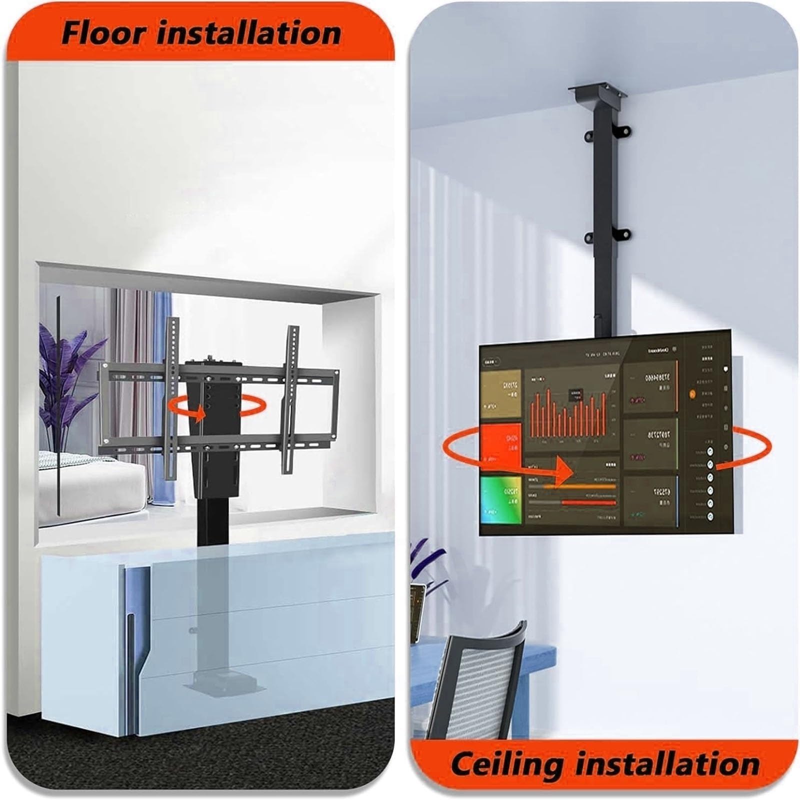 Soporte De TV De Techo Motorizado - Soporte De TV Eléctrico con Mando A Distancia, Elevador De TV Eléctrico Telescópico Giratorio Manual De 360°, Soporte De TV De Techo Ajustable(730-1730mm)