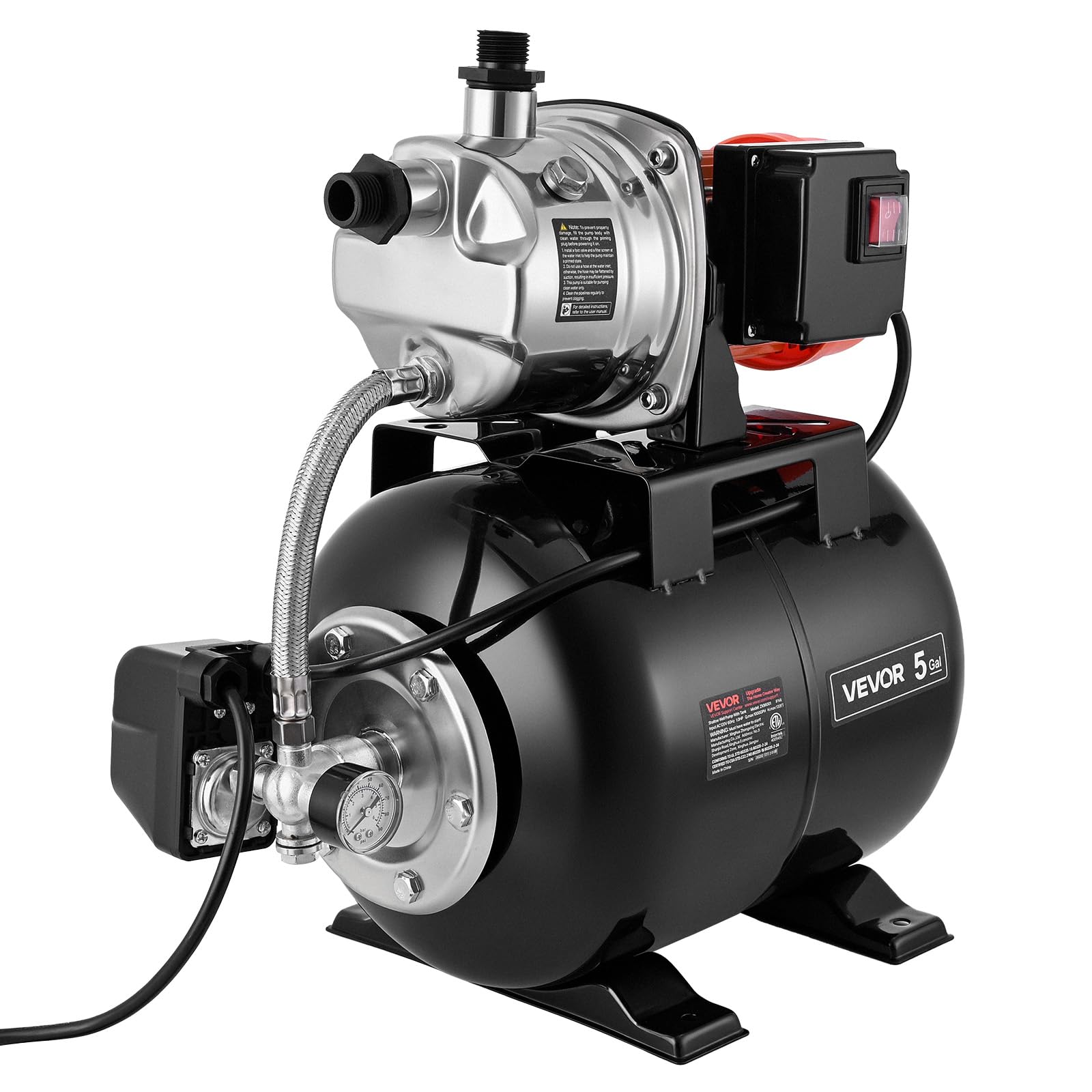 VEVOR Groupe de Surpression 735 W 19 L Pompe avec Réservoir de Pression