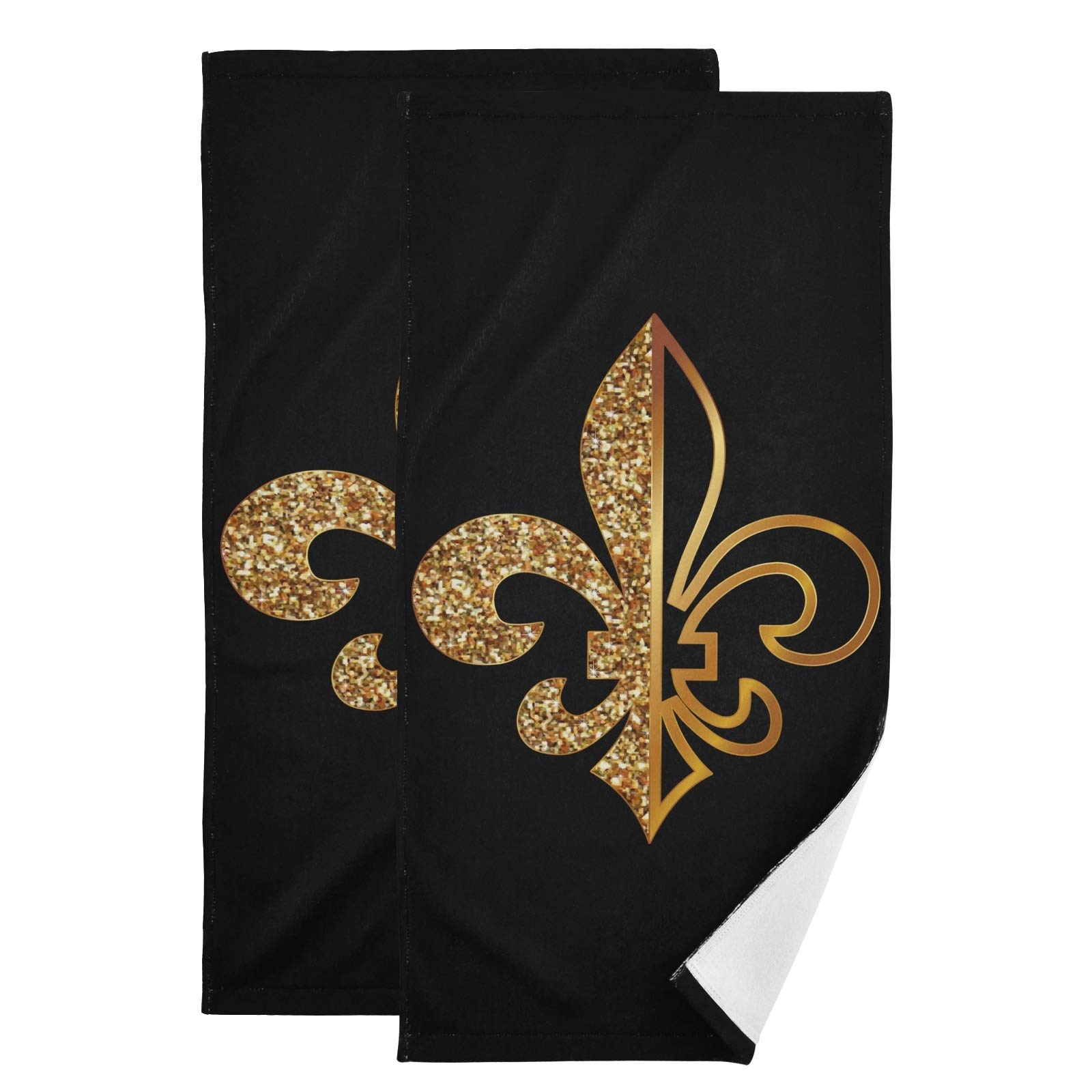 susiyo Golden Glittering Fleur Lis Hand Towels Set of 2 Luxury Print Decorative Bathroom Towels Super Soft Highly Absorbent Multipurpose Towels for