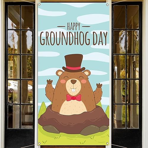 Miniatura 2 de Nepnuser Happy Groundhog Day - Cubierta de puerta de bienvenida para fiesta de primavera, decoración de aula, febrero, temporada para puerta de