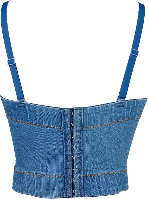 Women's Denim Corset Bustier Club Party Jean Crop Top push up bra Camisole