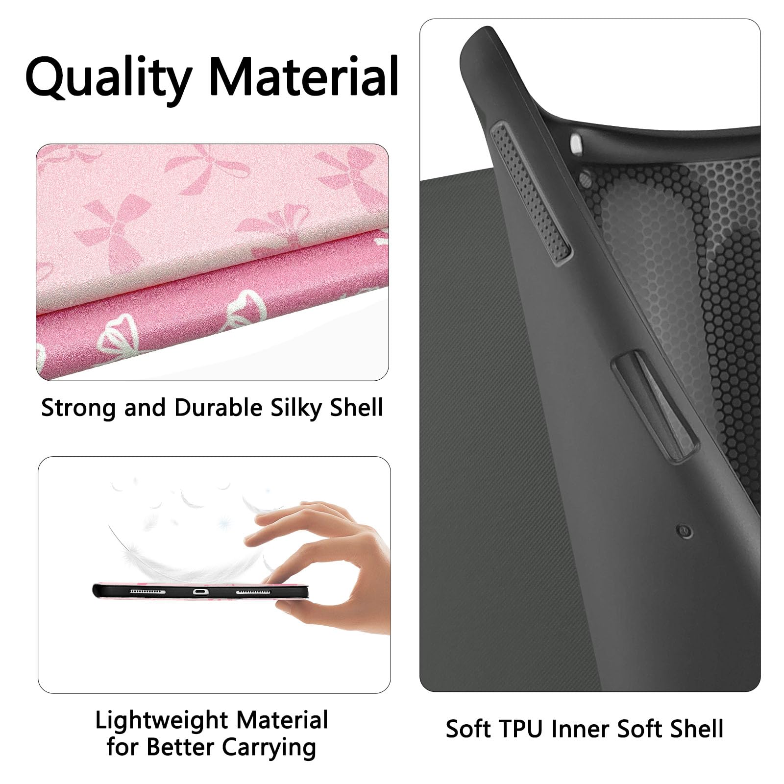 Custodia per iPad 11th (A16) 11" 2025/per iPad 10ª generazione 10.9" 2022 Fiocco Rosa Carina Chic Incantevole Porta Penna Antiscivolo Antiurto Fiocco Rosa