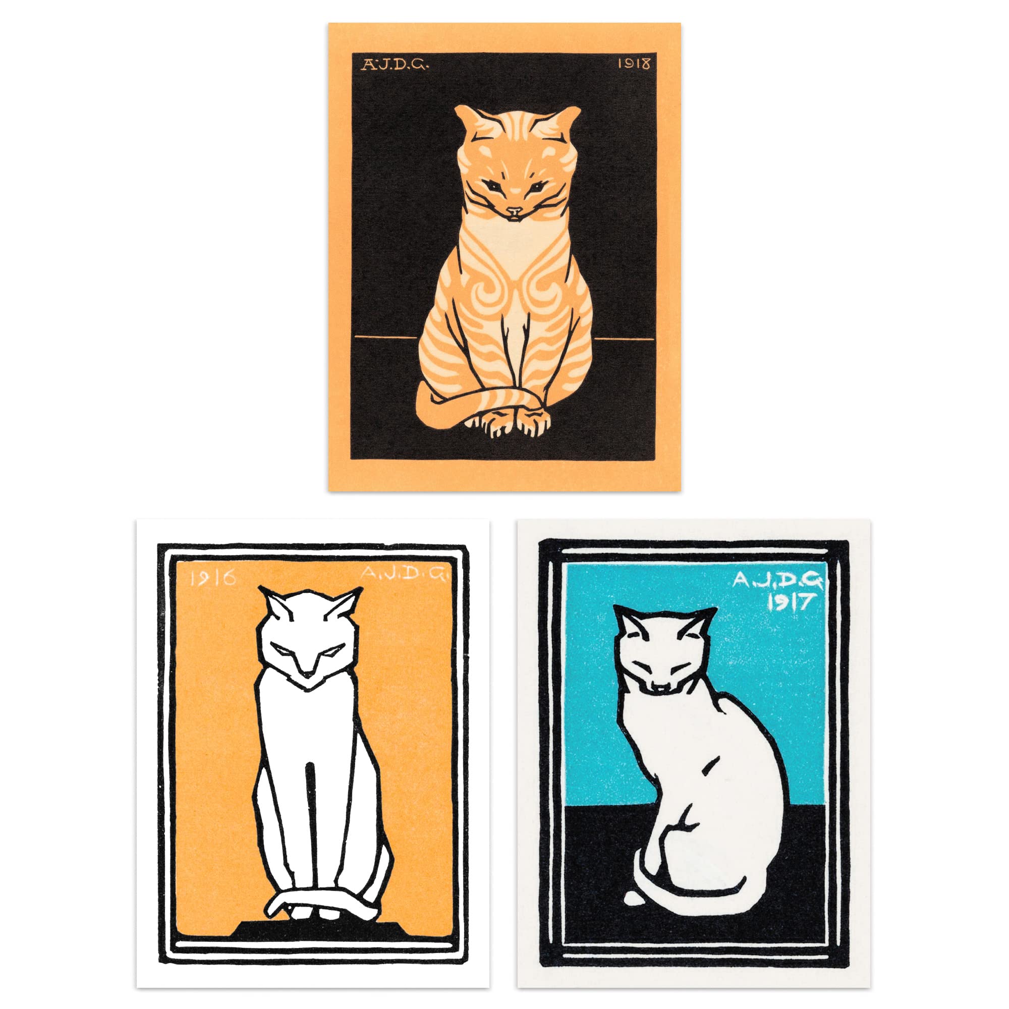 Artery8 Three Sitting Cats Vintage Julie De Graag Set Of 3 Unframed Wall Art Prints Living Room Bedroom Aesthetic Retro A4