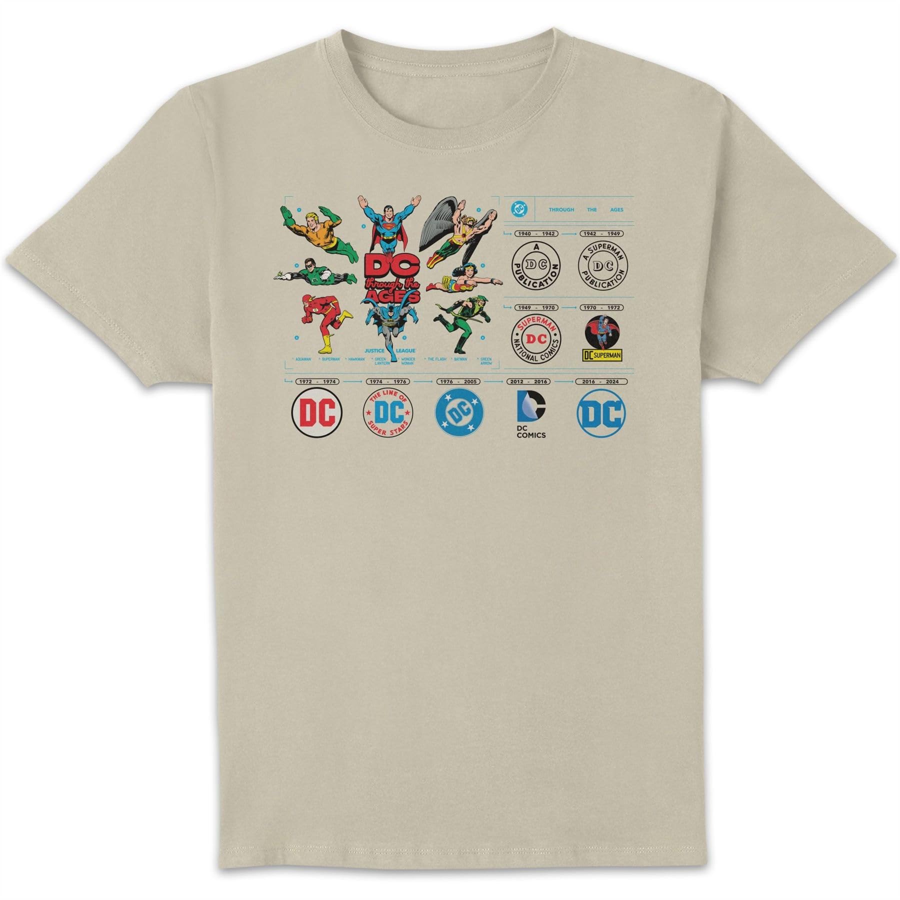 Zavvi Unisex Multi Official Dc Comics Justice League Through The Ages Adults T-Shirt Cream - M