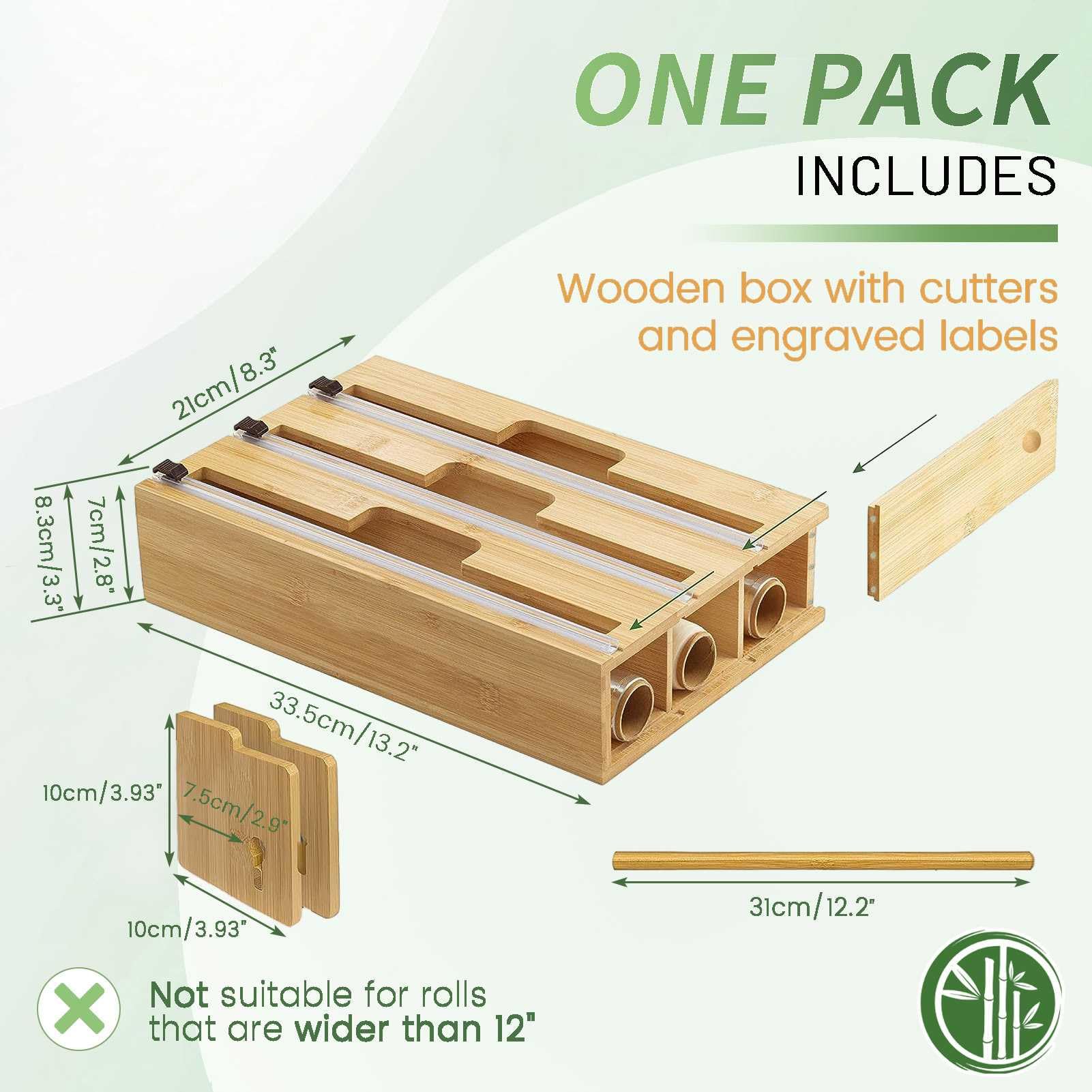 Dispensador de envolturas 4 en 1 con cortador deslizante: envoltura de plástico, papel de aluminio, papel encerado, rollo de toalla, contenedor de soportes para bolsas en rollo para cajones de cocina,