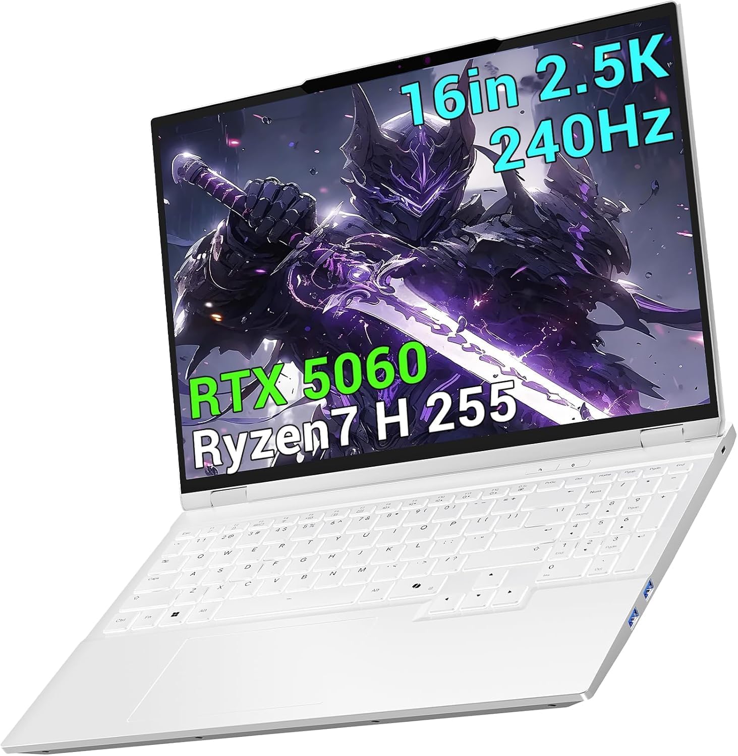 AMD Laptop Gaming, GeForce RTX 5060 GPU, Ryzen7 H 255 Professor, 16in 240Hz QHD, Dual DDR5 5600MHz RAM, PCIe SSD, Wi-Fi 6E, Bluetooth5.3, Metal Notebook Laptop Gamer PC – White【Huan16B Air】