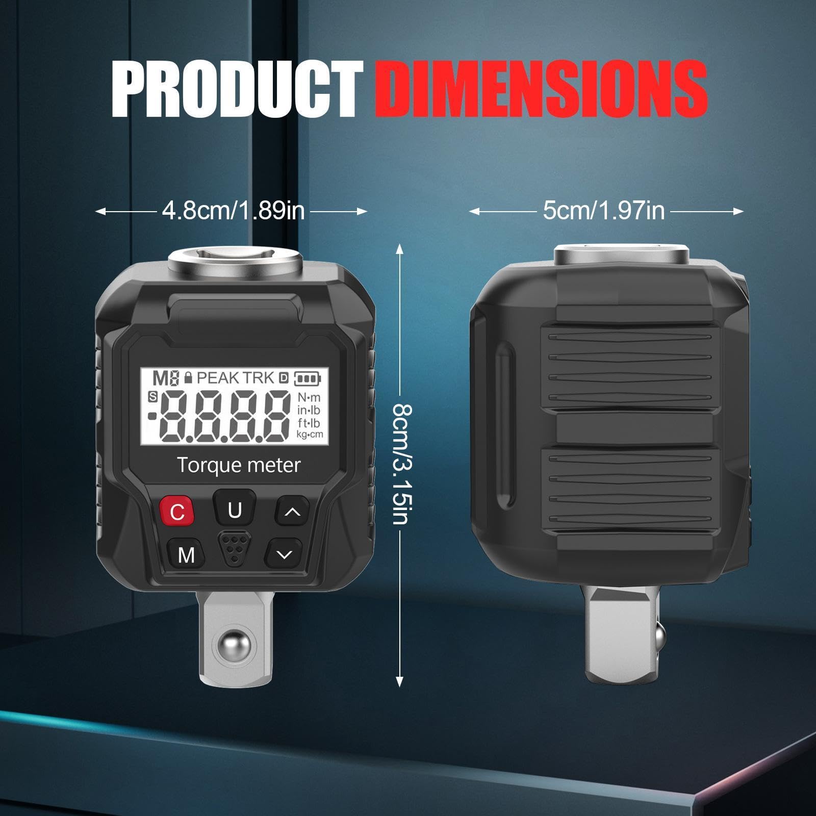 Amagogo Adattatore per Misuratore di Coppia Digitale con Display E Adattatori Versatili Da 1/4" E 3/8" per La Manutenzione Dei Veicoli.