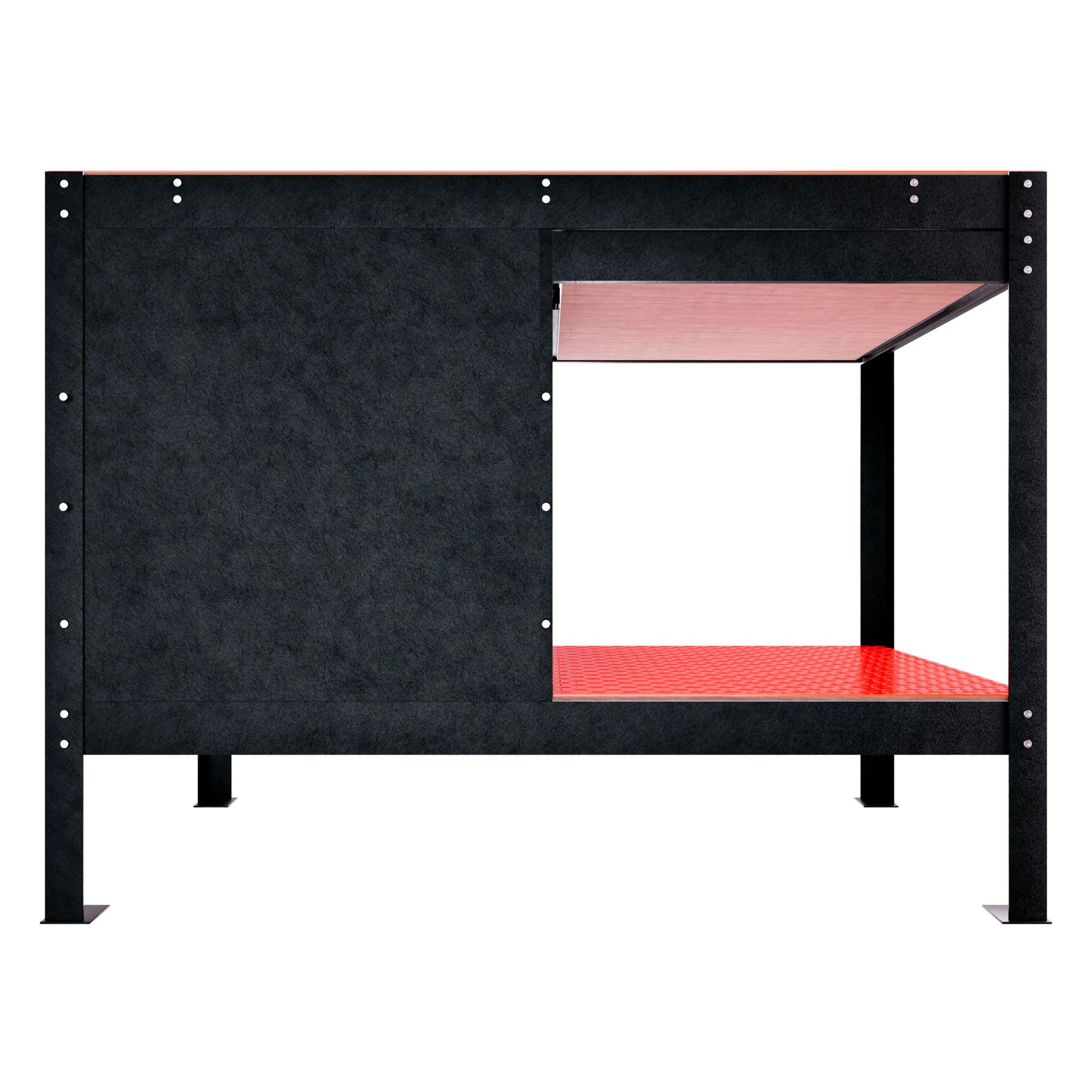 BOUDECH® MANNY - Banco da Lavoro 120x60 cm con Cassetto Porta Utensili 1 Anta e 1 Ripiano Aperto in Metallo Nero