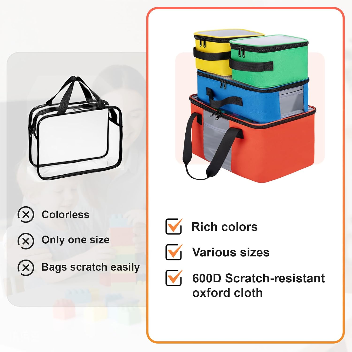 4 PCS Toy Storage Bags, Magnetic Tiles Bag With Visual Top Flap, Label Pocket and Mesh Pockets Fit for LEGO, Building Blocks, Magnetic Tiles, Toy Cars - Image 3