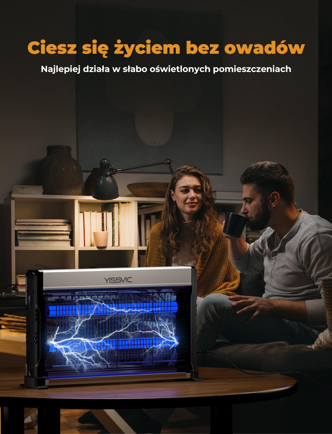 YISSVIC Elektryczna lampa owadobójcza LED, 2 m, kabel z łańcuchem do zawieszania i nóżkami, przeciw molom, komarom, muchom, do wnętrz, 39,5 x 24,6 x 6 cm
