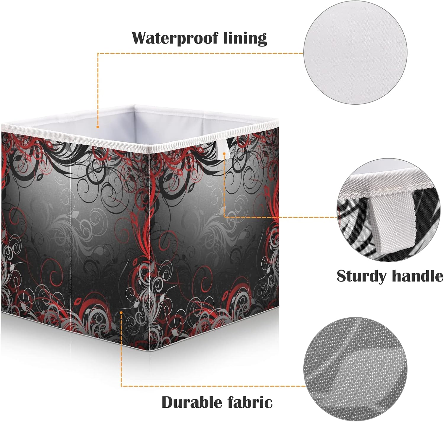 Blueangle Black Red Floral Cube Storage Bin, 11 x 11 x 11 in, Large Collapsible Organizer Storage Basket for Home Décor