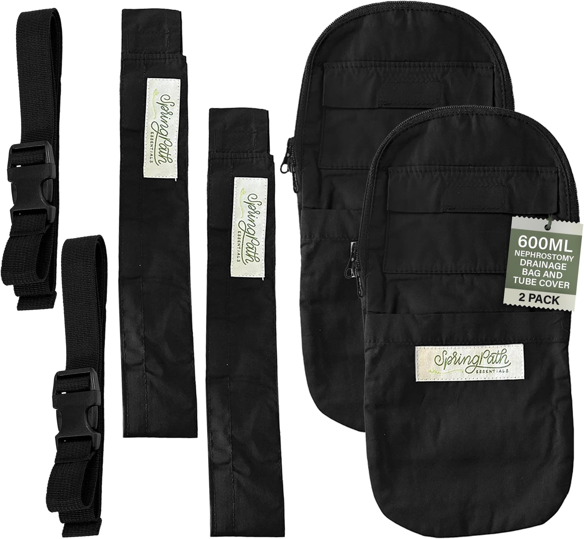 SpringPath Essentials, Inc. Double Nephrostomy Tube and Drainage Bag Cover - Black, Black, Drainage Bag Cover 12"LX6"W Tube Cover 23 1/4LX2"W
