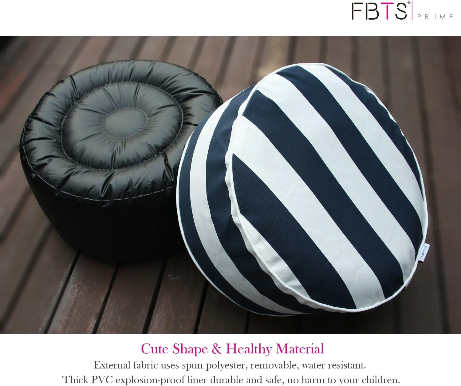 Inflatable Footstool Ottoman Navy Stripe Round 21x9 Inch Patio Foot Stools and Ottomans Portable Footrest