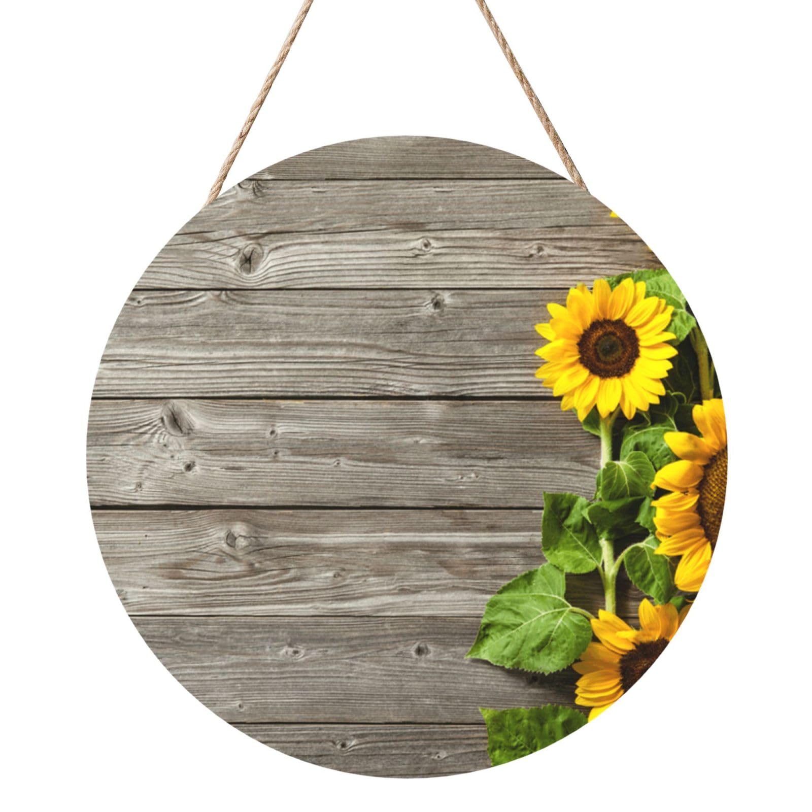 InOmak Autumn Background With Sunflowers, Round Wood Panel Painting 12 in, Wall Hanging Painting For Home