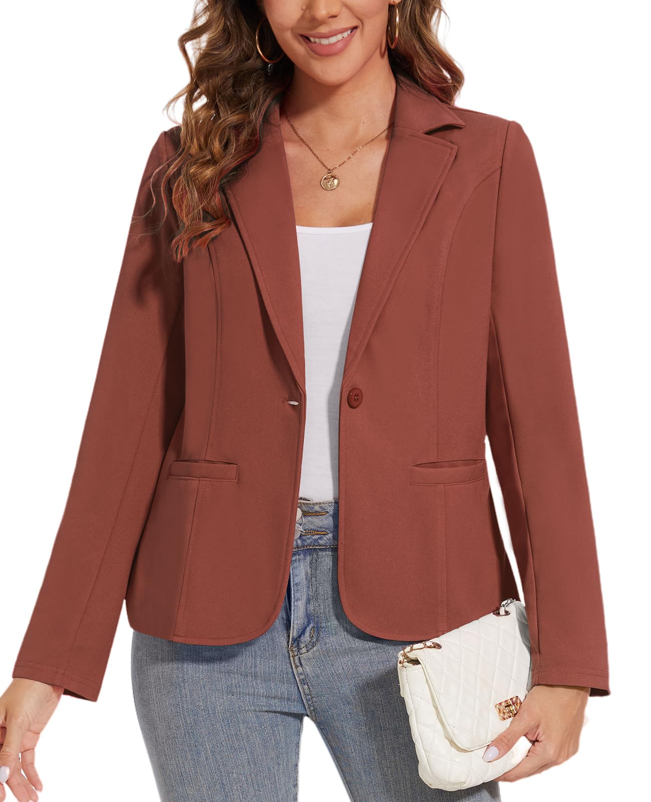 Blazer para mujer, chaqueta de un botón, con solapa con muescas, elegante, ajuste delgado, manga larga