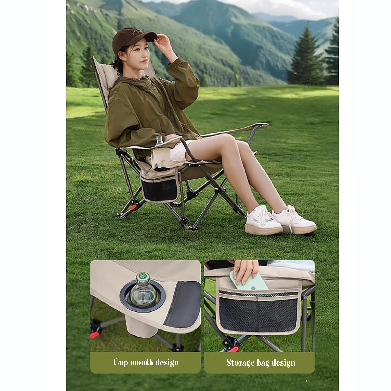 Campingstuhl, faltbar, tragbar, verstellbar, mit Rückenlehne, strapazierfähig, gepolstert, Outdoor-Stuhl mit Getränkehalter, für Reisen, Strand, Picknick, Festival, 600D Oxford-Gewebe