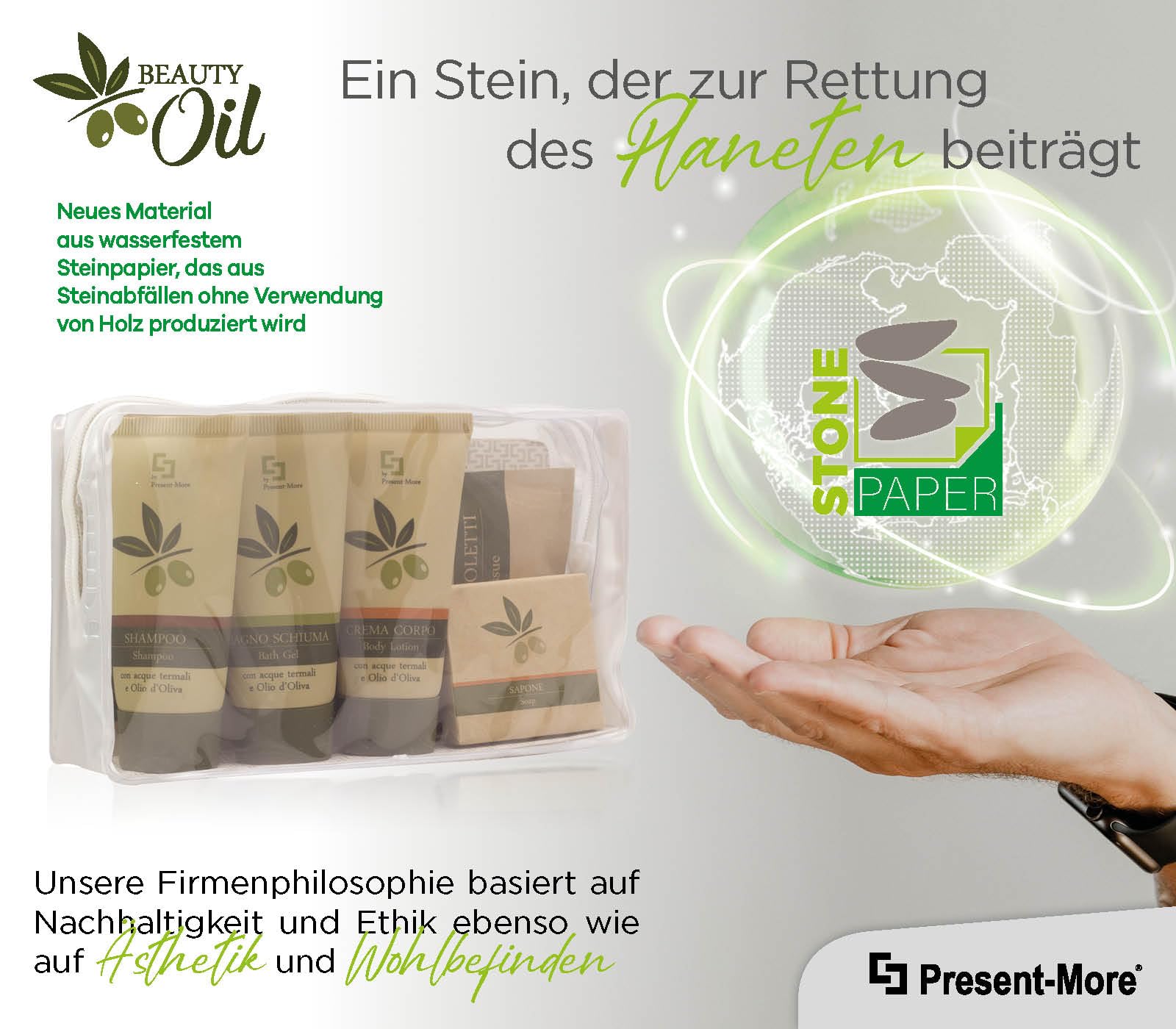 Present-More Amenities Kit Beauty Oil - Welcome Gift Toilettenartikel 24 Gäste für Hotels und B&B | Allergenfreie Amenities Kit mit Duftnote Tahitian | Tahitian Parfum – Shampoo, Duschgel, Creme, Seife und Zubehör – Made in Italy – für Hotels und B & B